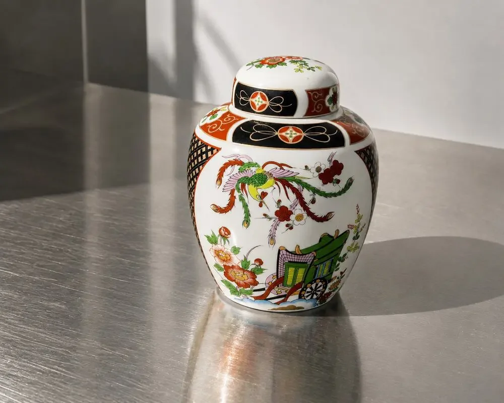 Vintage Japanese Porcelain Ginger Jar Phoenix Floral Chinoiserie 6”